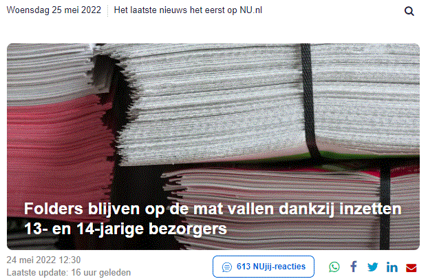 Folders blijven op de mat dankzij 13 en 14 jarigen